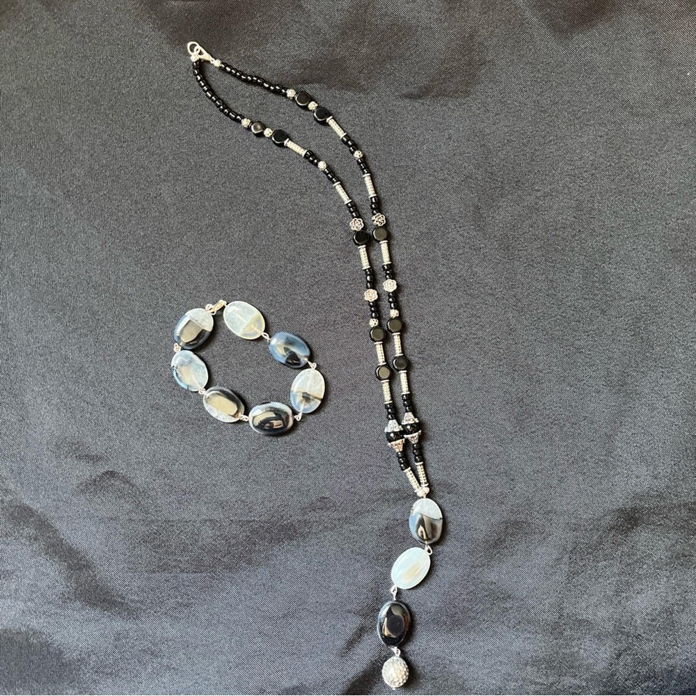 Unique Custom Made Necklace And Bracelet Set. Polished Stone
